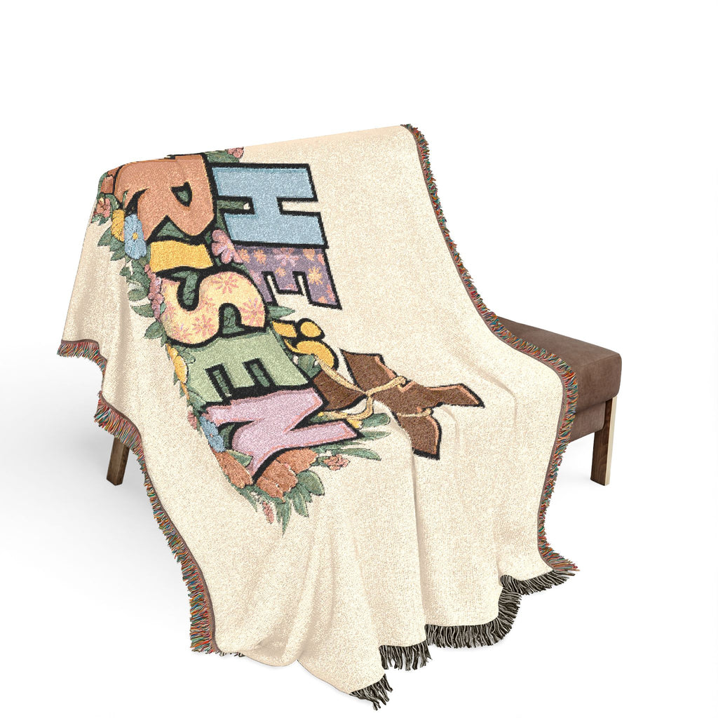 He Is Risen Woven Blanket — Easter Cross Floral Throw