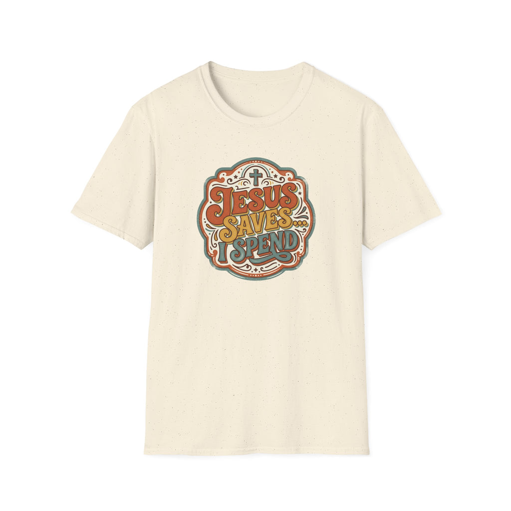 Christian T-Shirt — "Jesus Saves" Vintage Script Faith Tee