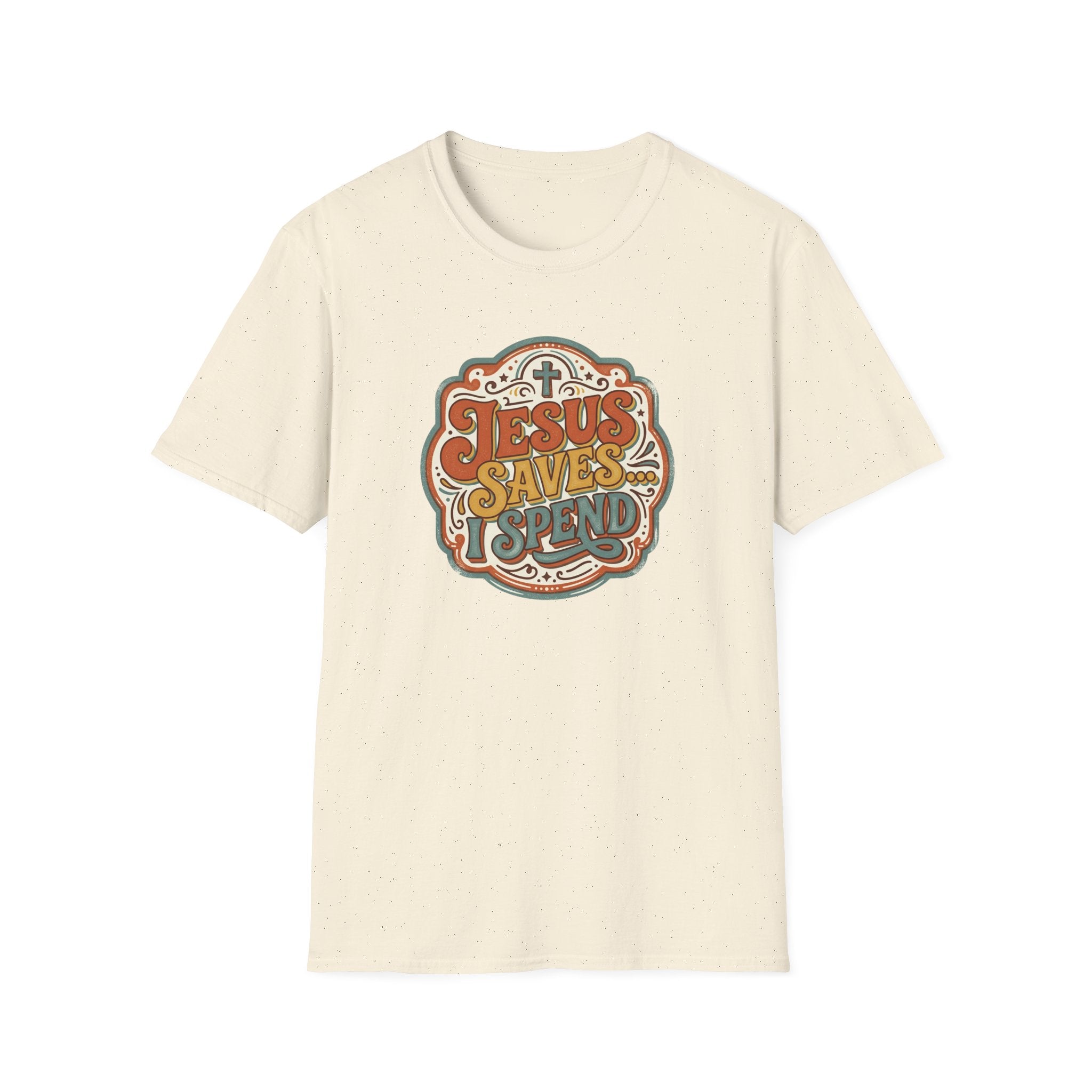Christian T-Shirt — "Jesus Saves" Vintage Script Faith Tee