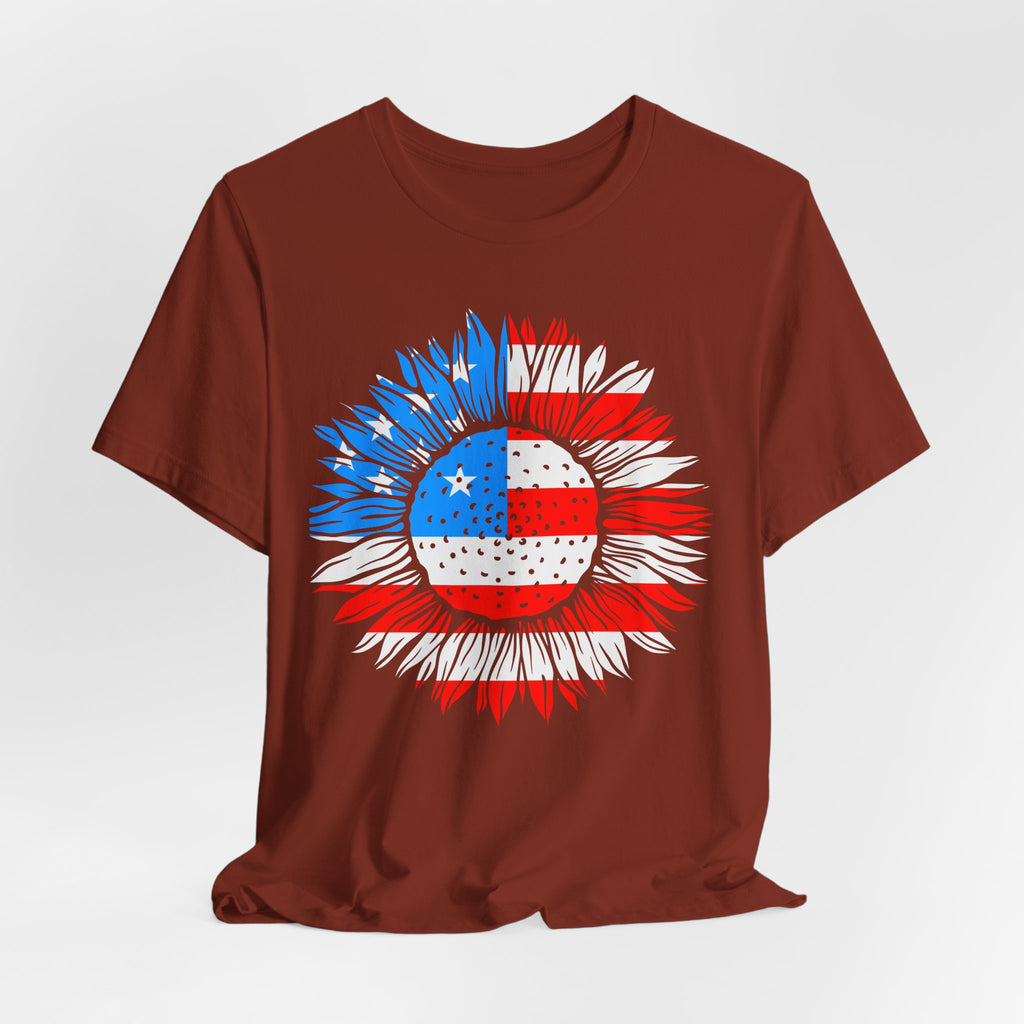 American Flag Sunflower T-Shirt — Patriotic USA Floral Tee for 4th of July