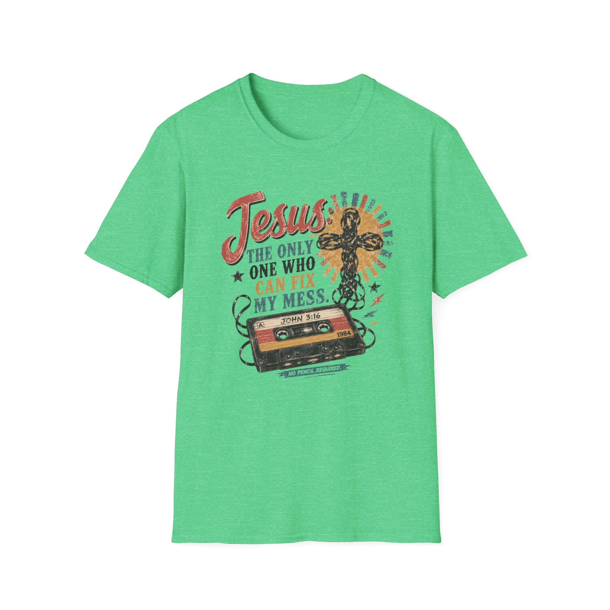 Jesus Is The Only One Who Can Fix My Mess T-Shirt — Christian Vintage Cassette Graphic Tee