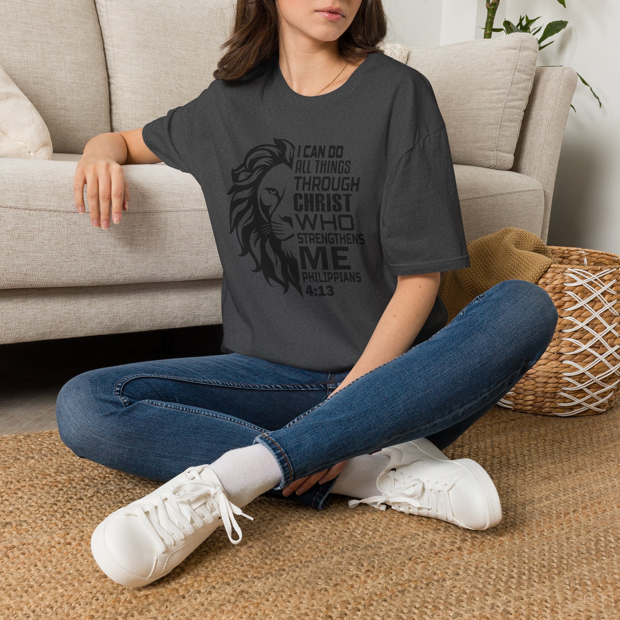 Philippians 4:13 Lion T-Shirt – "I Can Do All Things Through Christ" Christian Tee