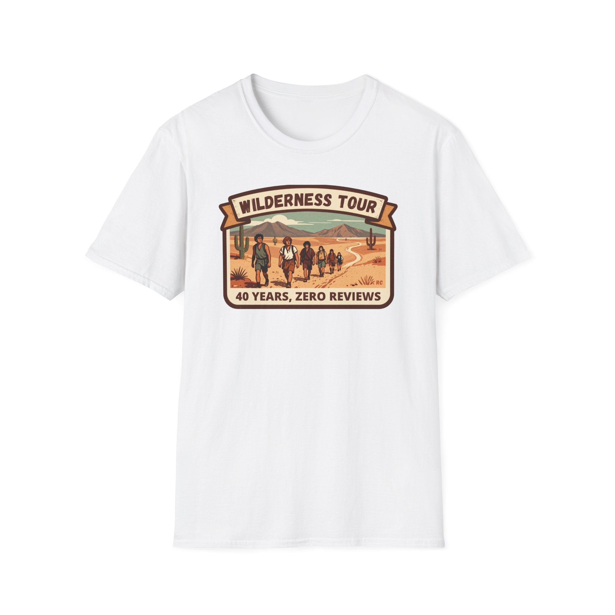 Wilderness Tour T‑Shirt — "40 Years, Zero Reviews" Vintage Desert Adventure Tee