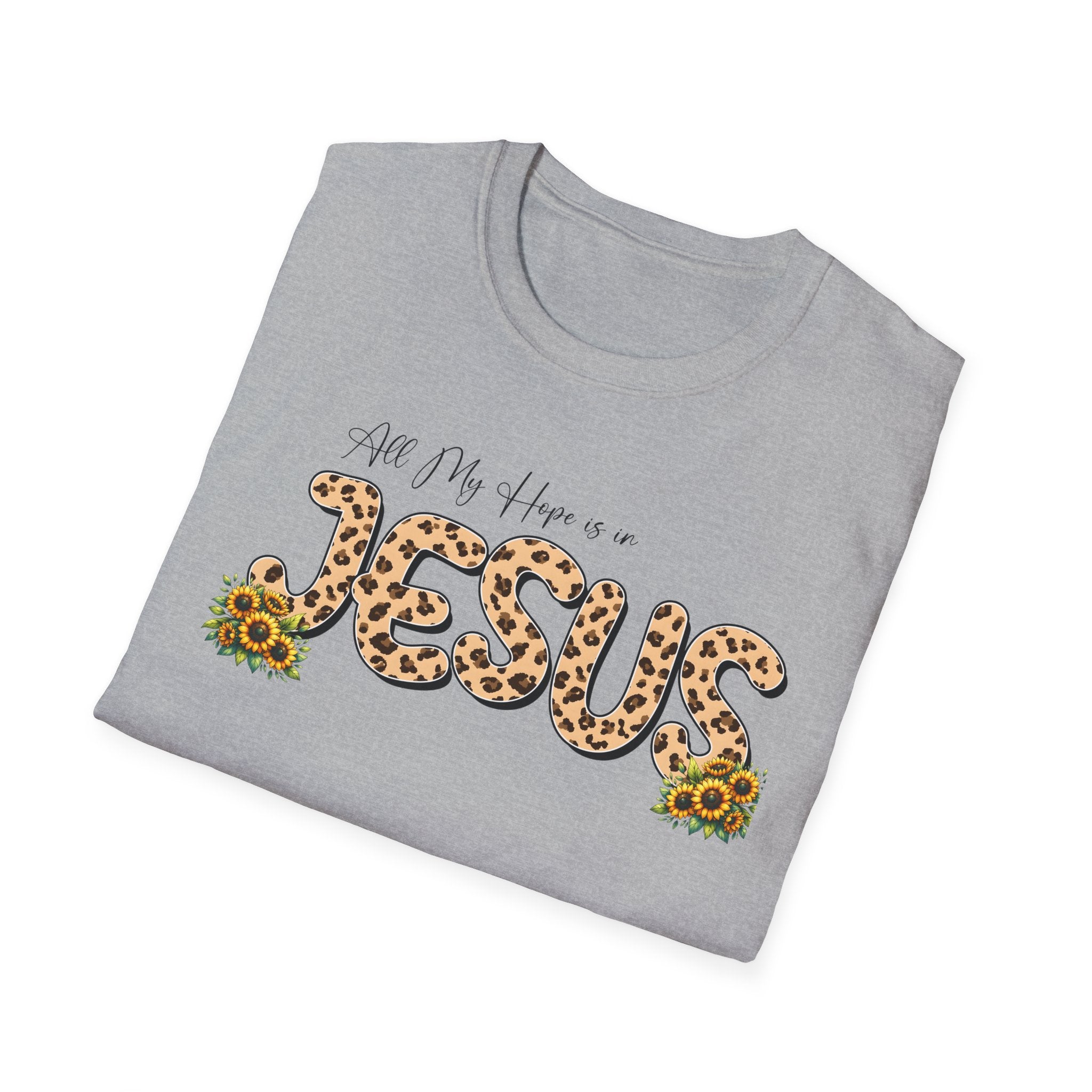 Jesus Leopard Print T-Shirt — "All My Hope Is In Jesus" Floral Faith Tee