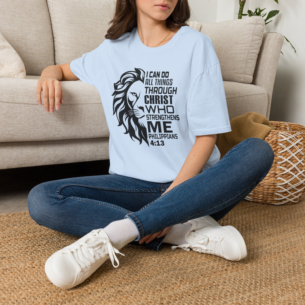 Philippians 4:13 Lion T-Shirt – "I Can Do All Things Through Christ" Christian Tee