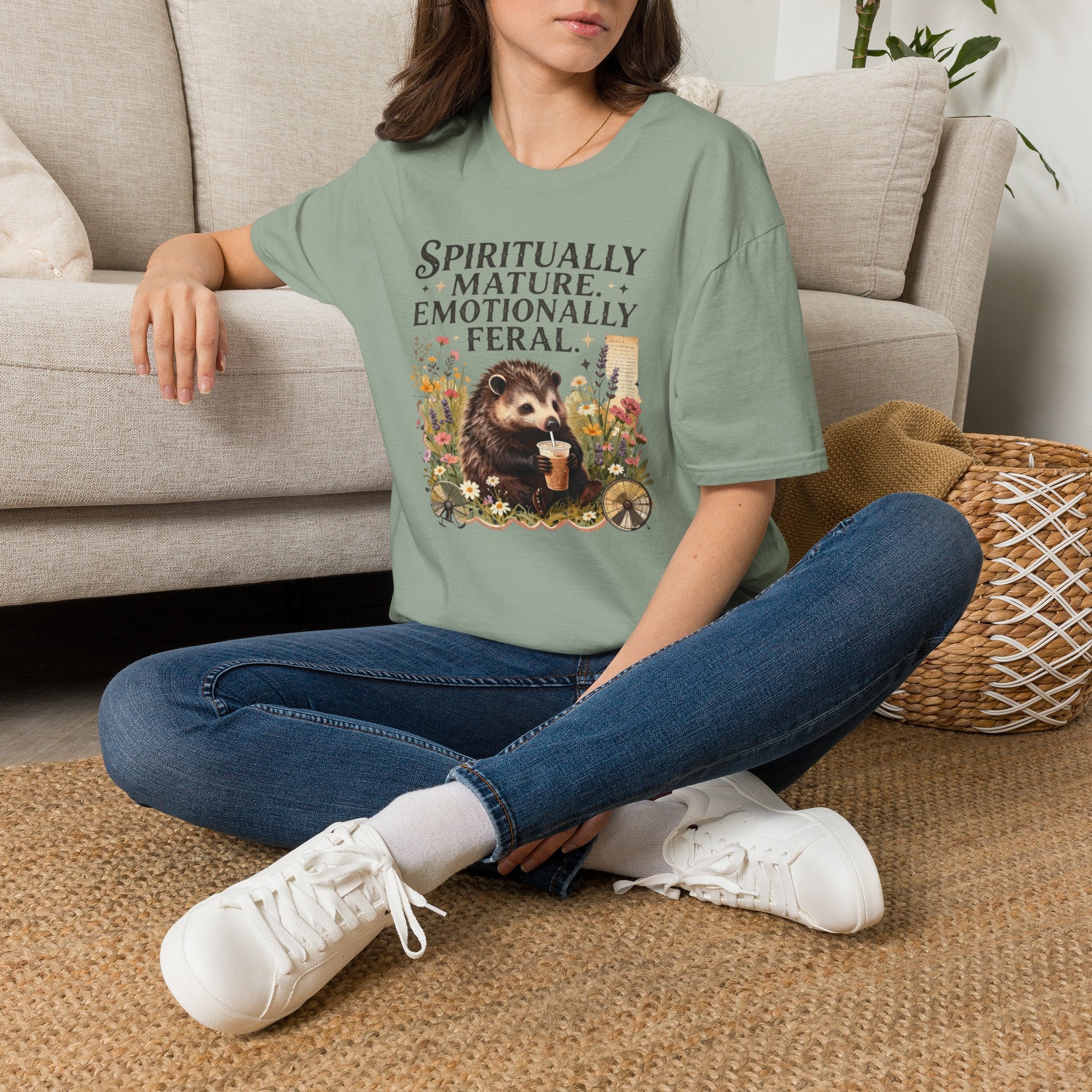 "Spiritually Mature, Emotionally Feral" Hedgehog Graphic Tee