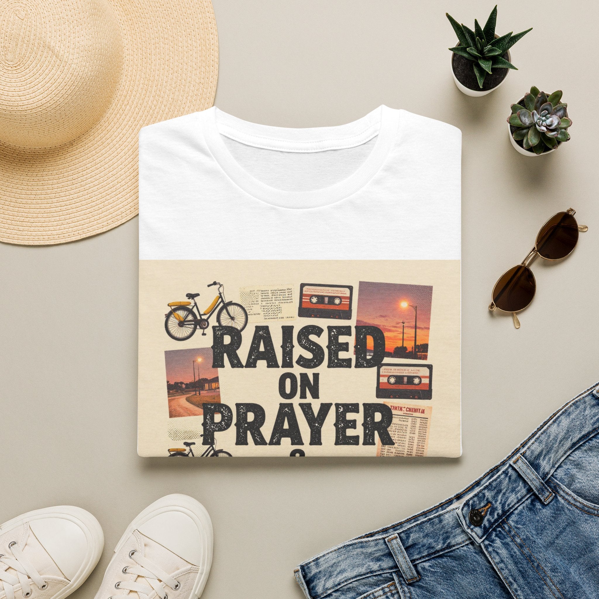 Raised on Prayer T-Shirt — Vintage Faith & Nostalgia Tee