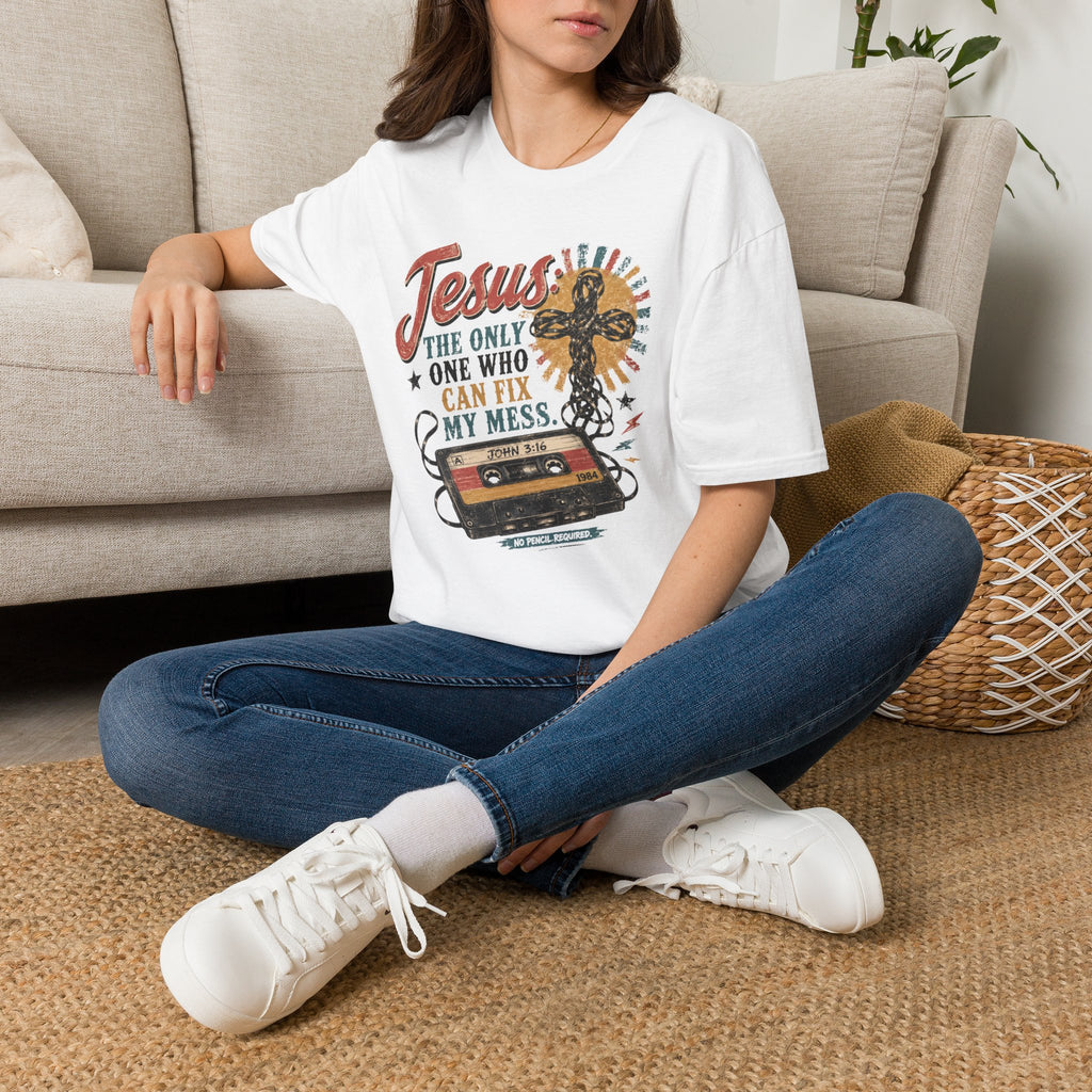 Jesus Can Fix My Mess T-Shirt — Retro Cassette Christian Tee