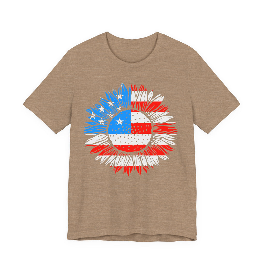 American Flag Sunflower T-Shirt — Patriotic USA Floral Tee for 4th of July