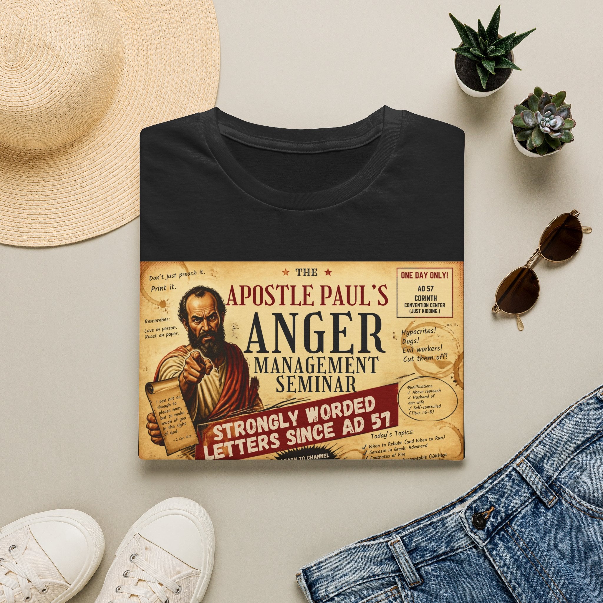 T-Shirt — "Apostle Paul's Anger Management Seminar" Vintage Christian Humor Tee