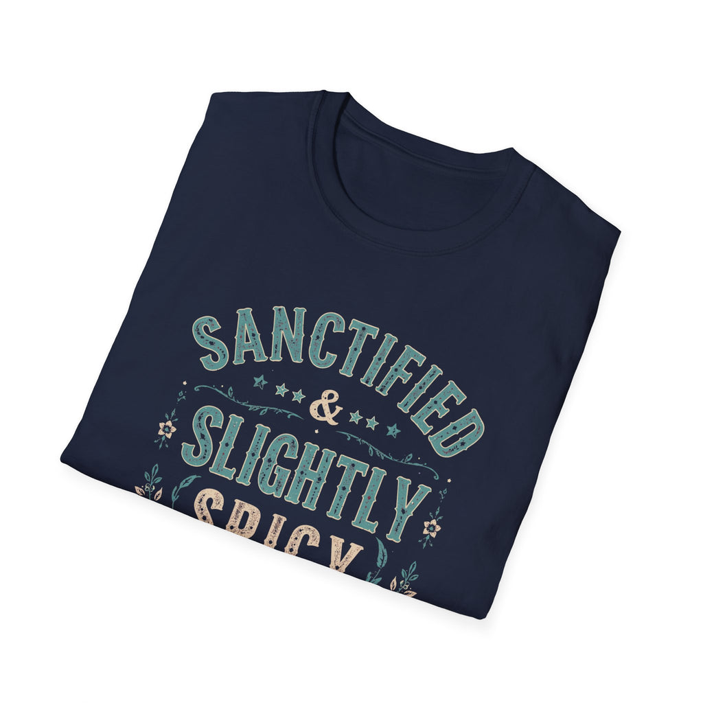 Sanctified & Slightly Spicy T-Shirt — Christian Faith with Fun Attitude