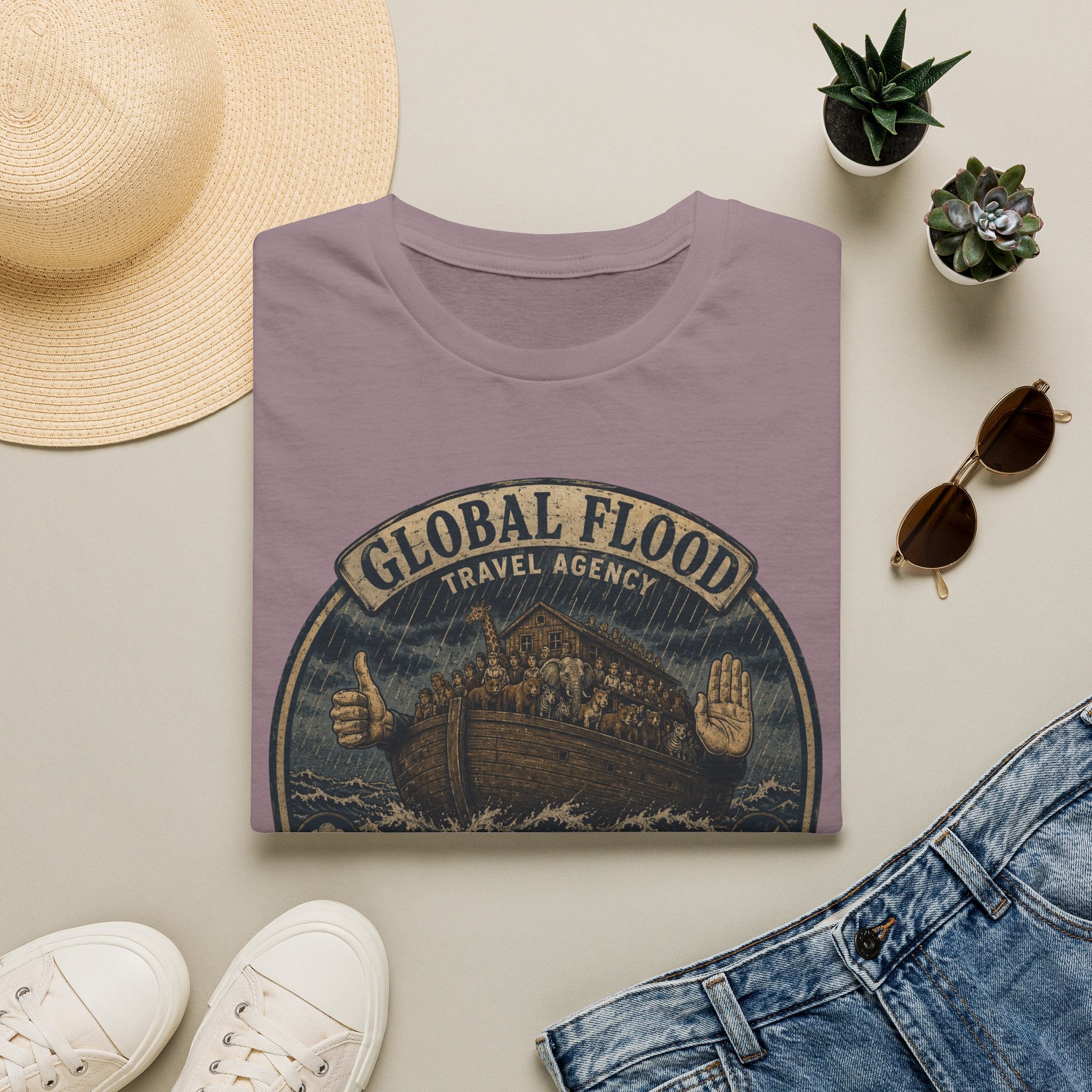 Global Flood Travel Badge T-Shirt – Vintage Ark Graphic Tee ("Unsubscribe from Humanity")
