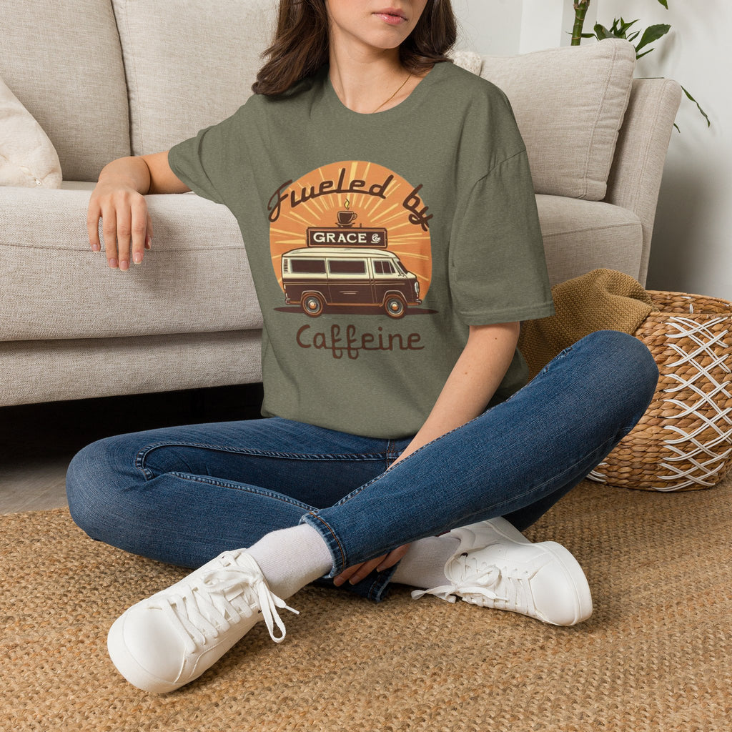 Fueled by Grace & Caffeine Van T-Shirt — Retro Coffee Roadtrip Tee