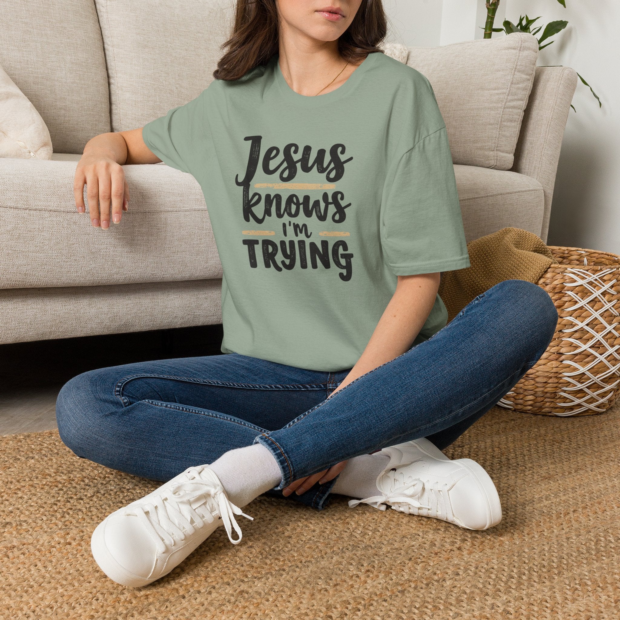 Jesus Knows I’m Trying Christian T-Shirt