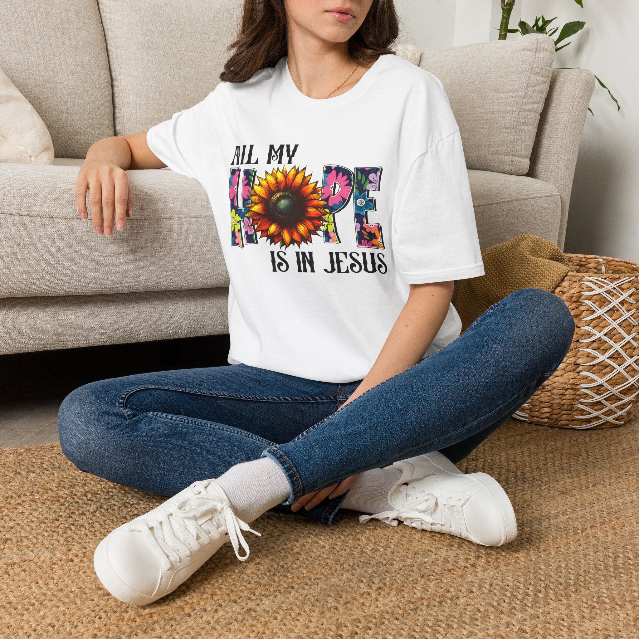 Faith T-Shirt — “All My Hope Is In Jesus” Sunflower Floral Design