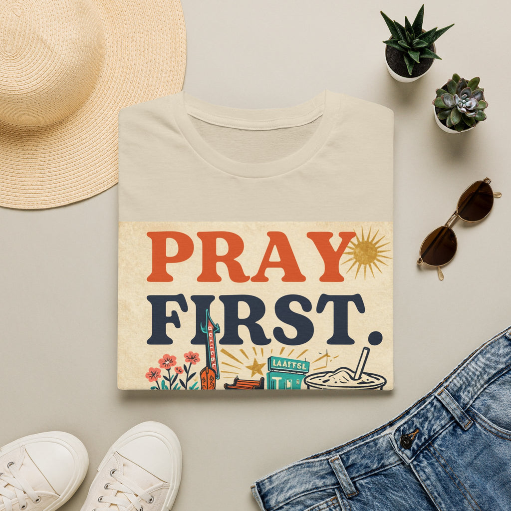 Pray First, Panic Later T-Shirt — Vintage Faith Graphic Tee