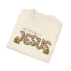 Jesus Leopard Print T-Shirt — "All My Hope Is In Jesus" Floral Faith Tee