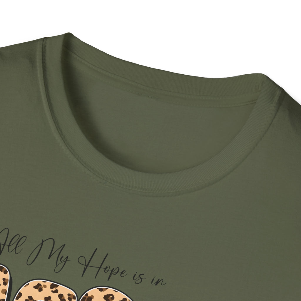 Jesus Leopard Print T-Shirt — "All My Hope Is In Jesus" Floral Faith Tee