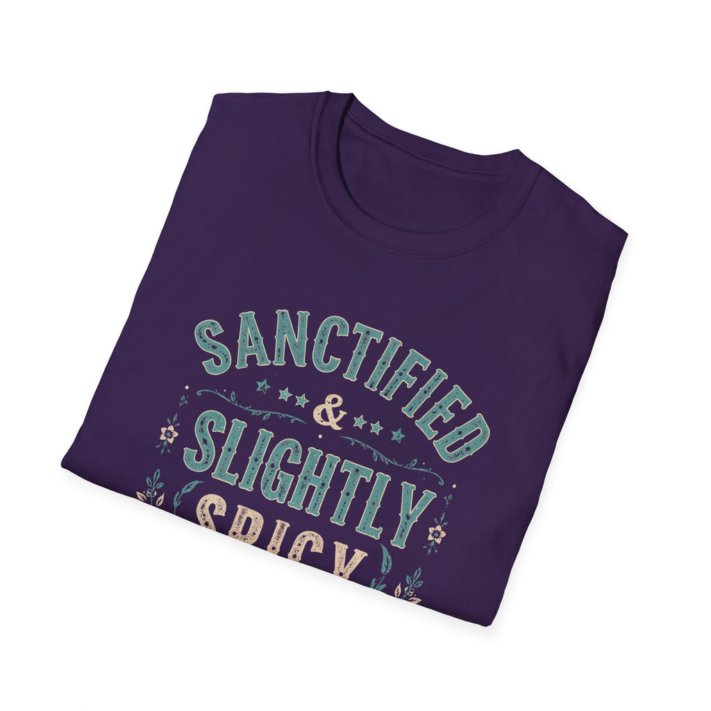 Sanctified & Slightly Spicy T-Shirt — Christian Faith with Fun Attitude