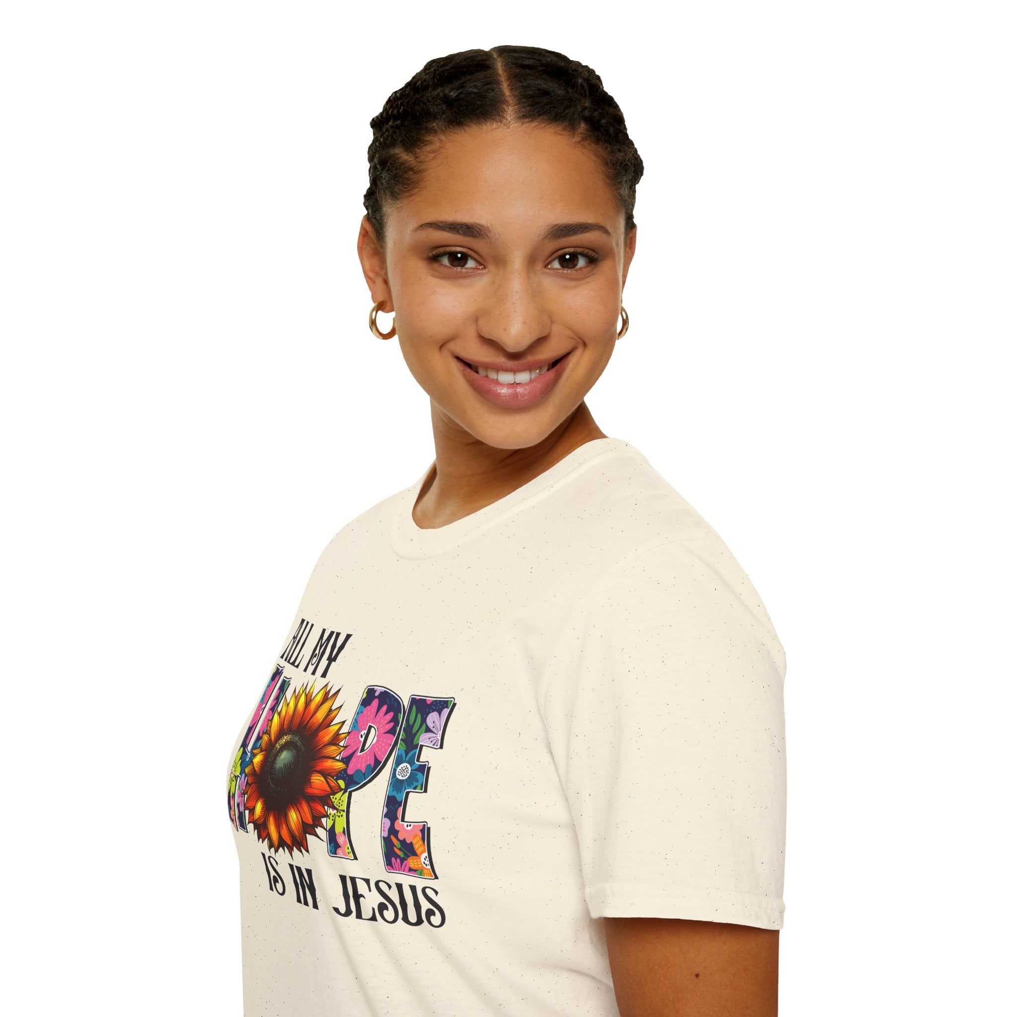 Faith T-Shirt — “All My Hope Is In Jesus” Sunflower Floral Design