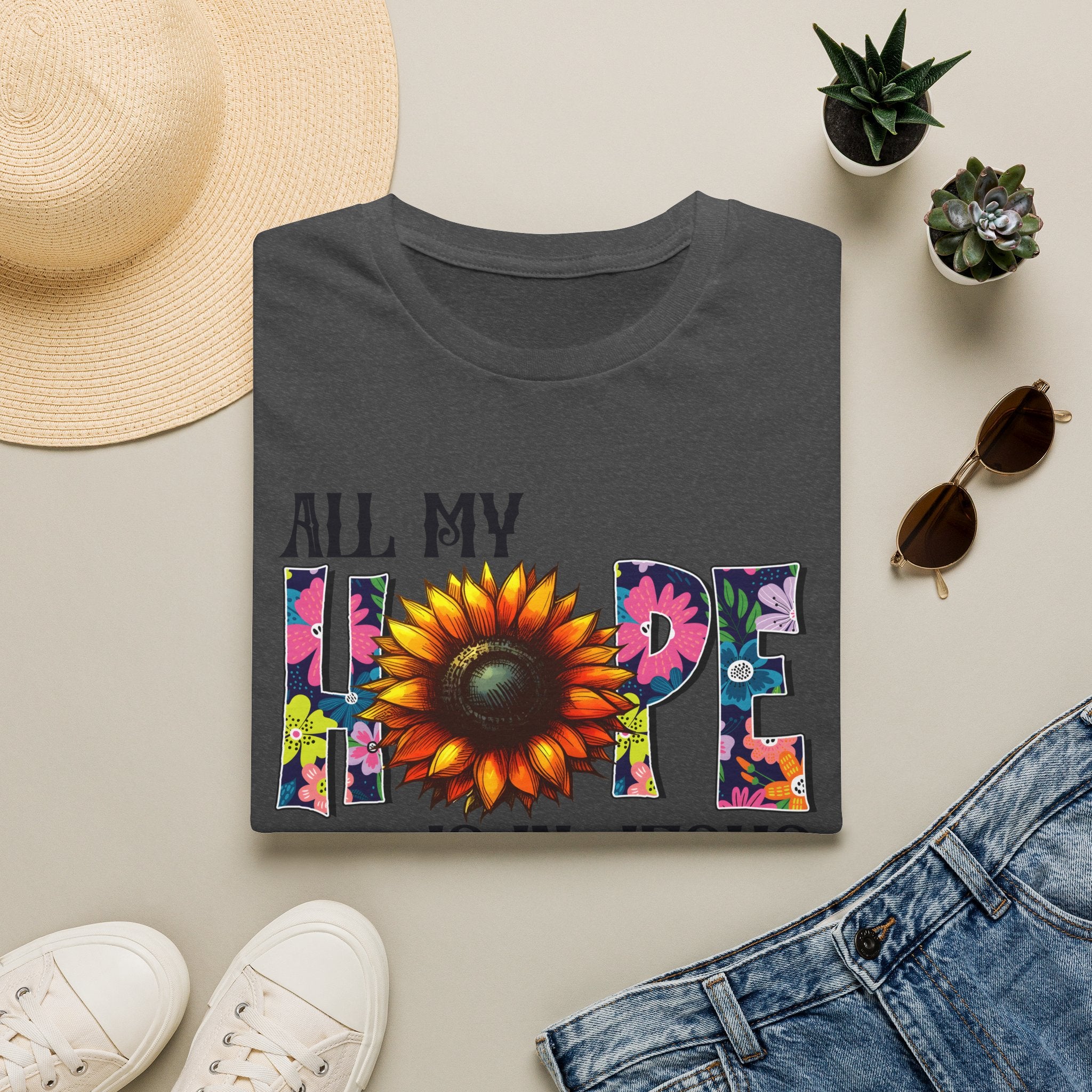 Faith T-Shirt — “All My Hope Is In Jesus” Sunflower Floral Design