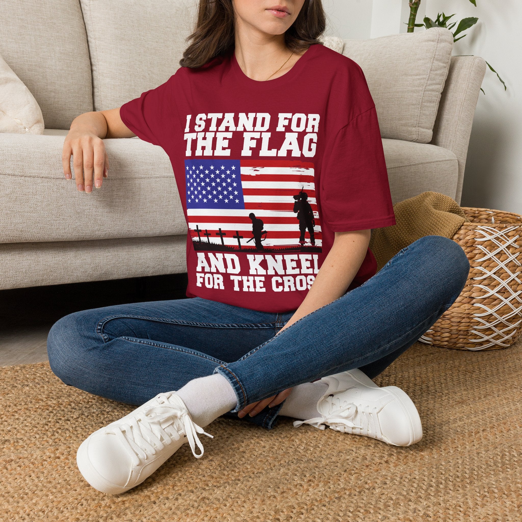 I Stand for the Flag & Kneel for the Cross T-Shirt — Patriotic American Flag Tee
