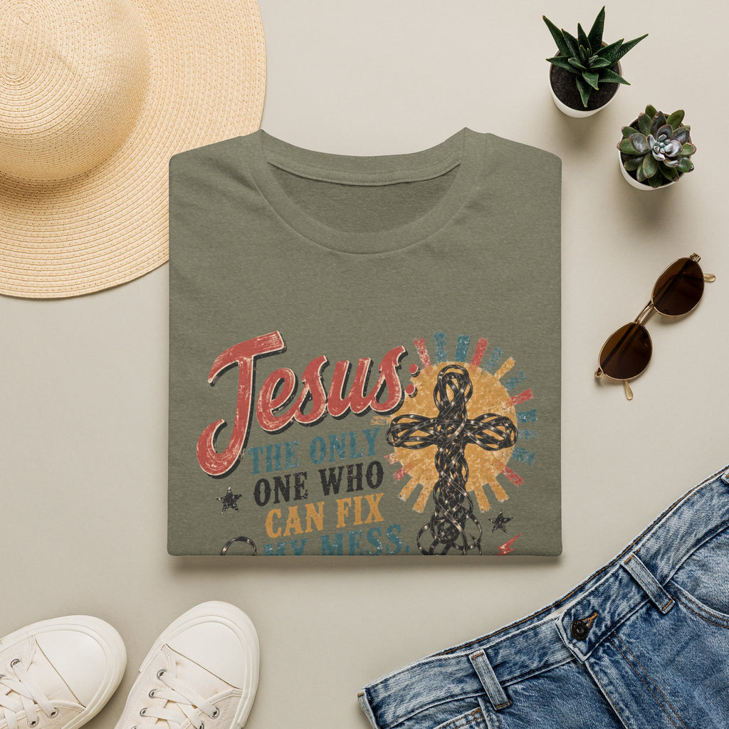 Jesus Is The Only One Who Can Fix My Mess T-Shirt — Christian Vintage Cassette Graphic Tee