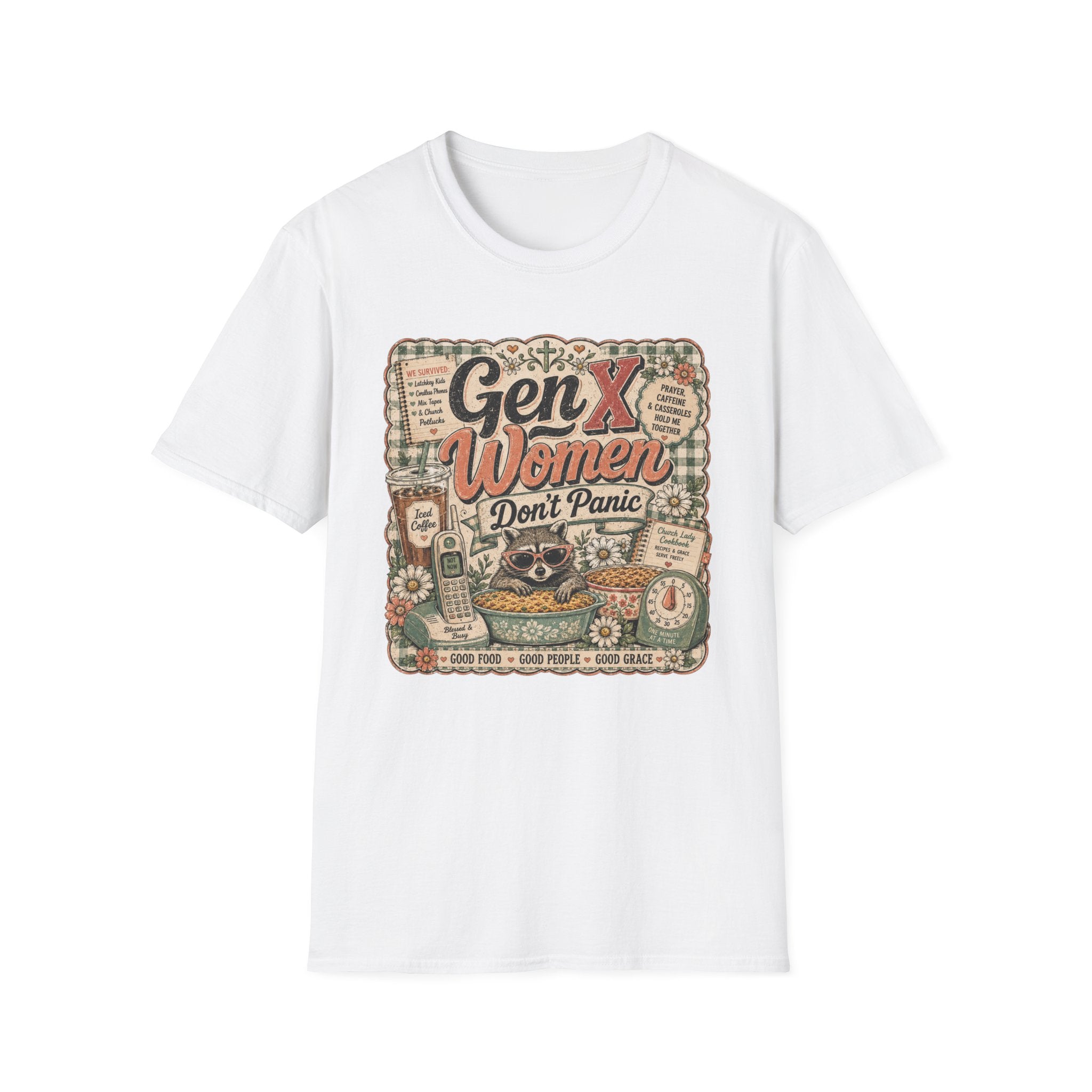 Gen X Women Don't Panic T-Shirt — Retro Raccoon Vintage Graphic Tee