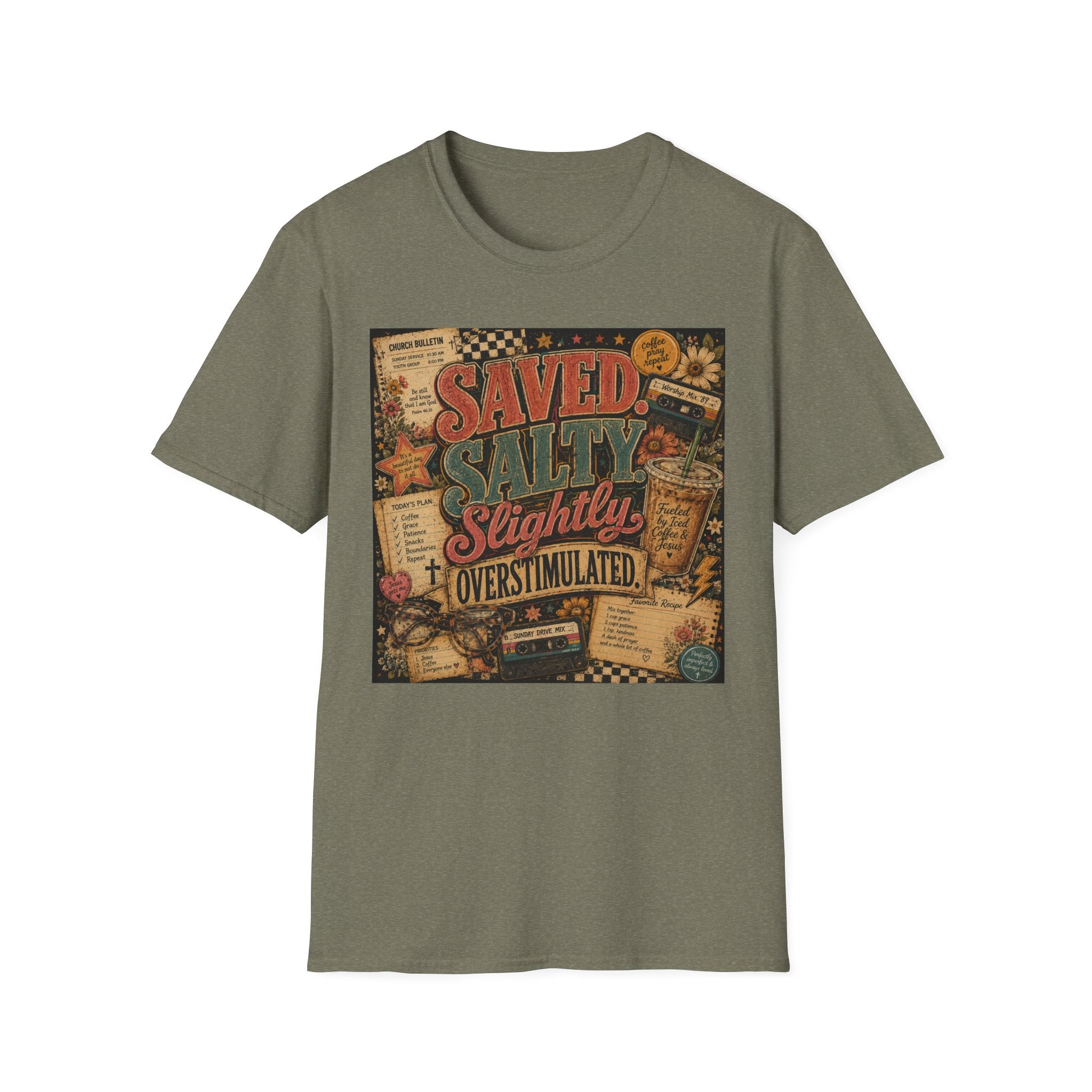Saved Salty Slightly Overstimulated T-Shirt — Vintage Coastal Christian Graphic Tee