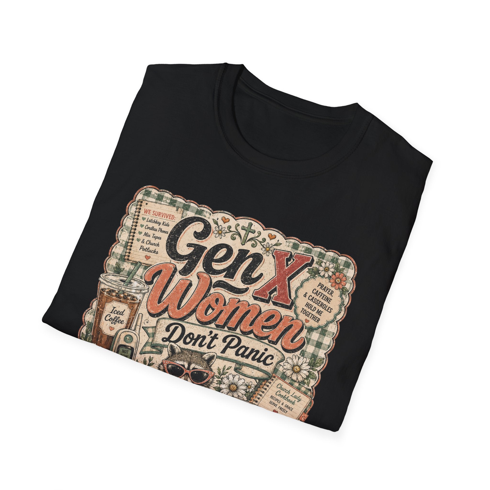 Gen X Women Don't Panic T-Shirt — Retro Raccoon Vintage Graphic Tee
