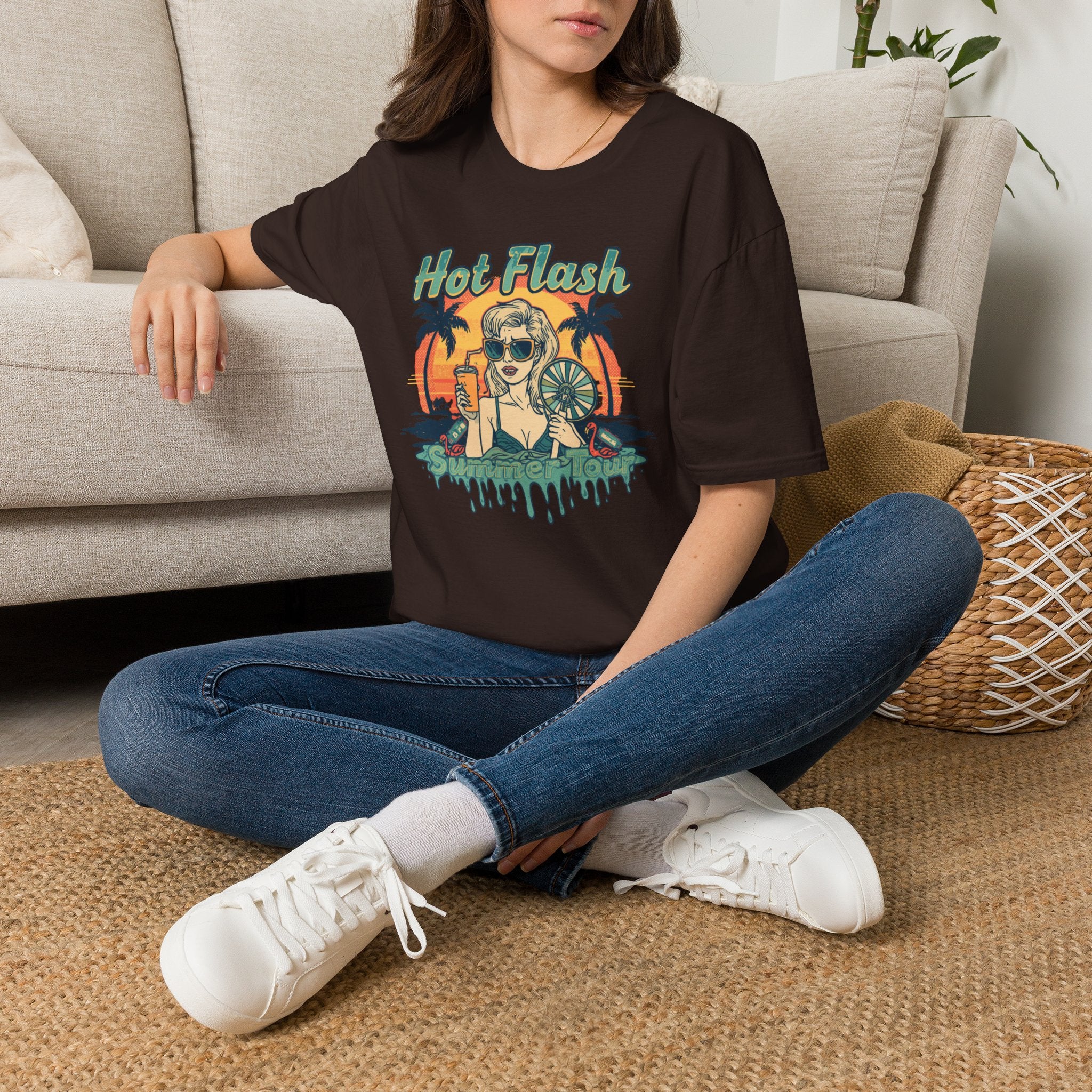 Hot Flash Summer Tour Retro Beach T-Shirt — Funny Menopause Graphic Tee