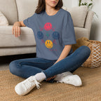 Faith Smiley Cross T-Shirt — Colorful Retro Smile Faces Graphic Tee