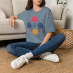 Faith Smiley Cross T-Shirt — Colorful Retro Smile Faces Graphic Tee
