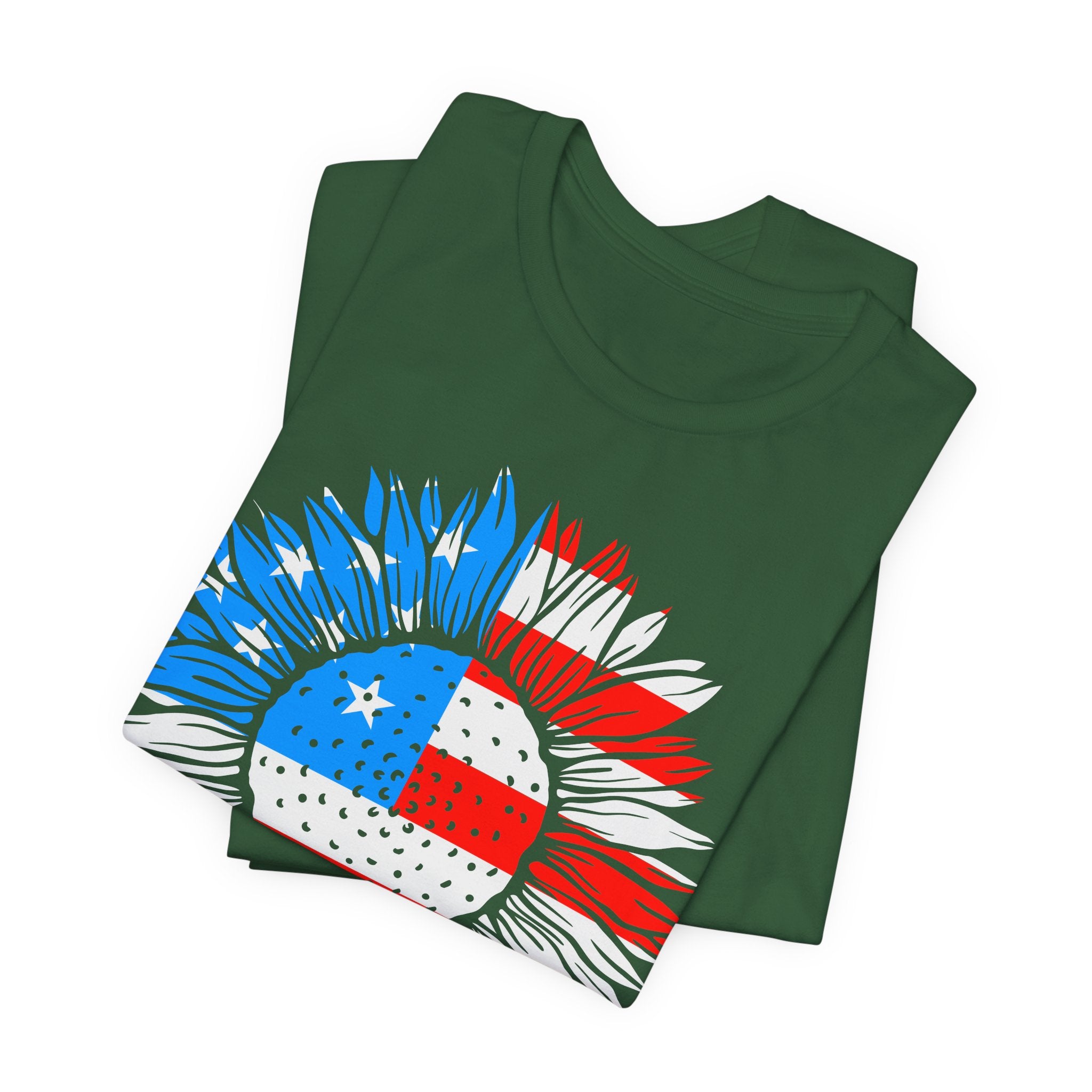 American Flag Sunflower T-Shirt — Patriotic USA Floral Tee for 4th of July