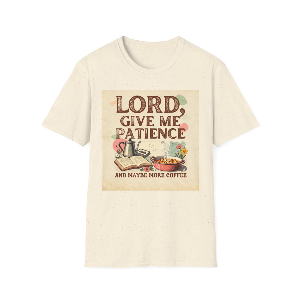 T-Shirt — “Lord, Give Me Patience (And Maybe More Coffee)” Vintage Coffee Tee