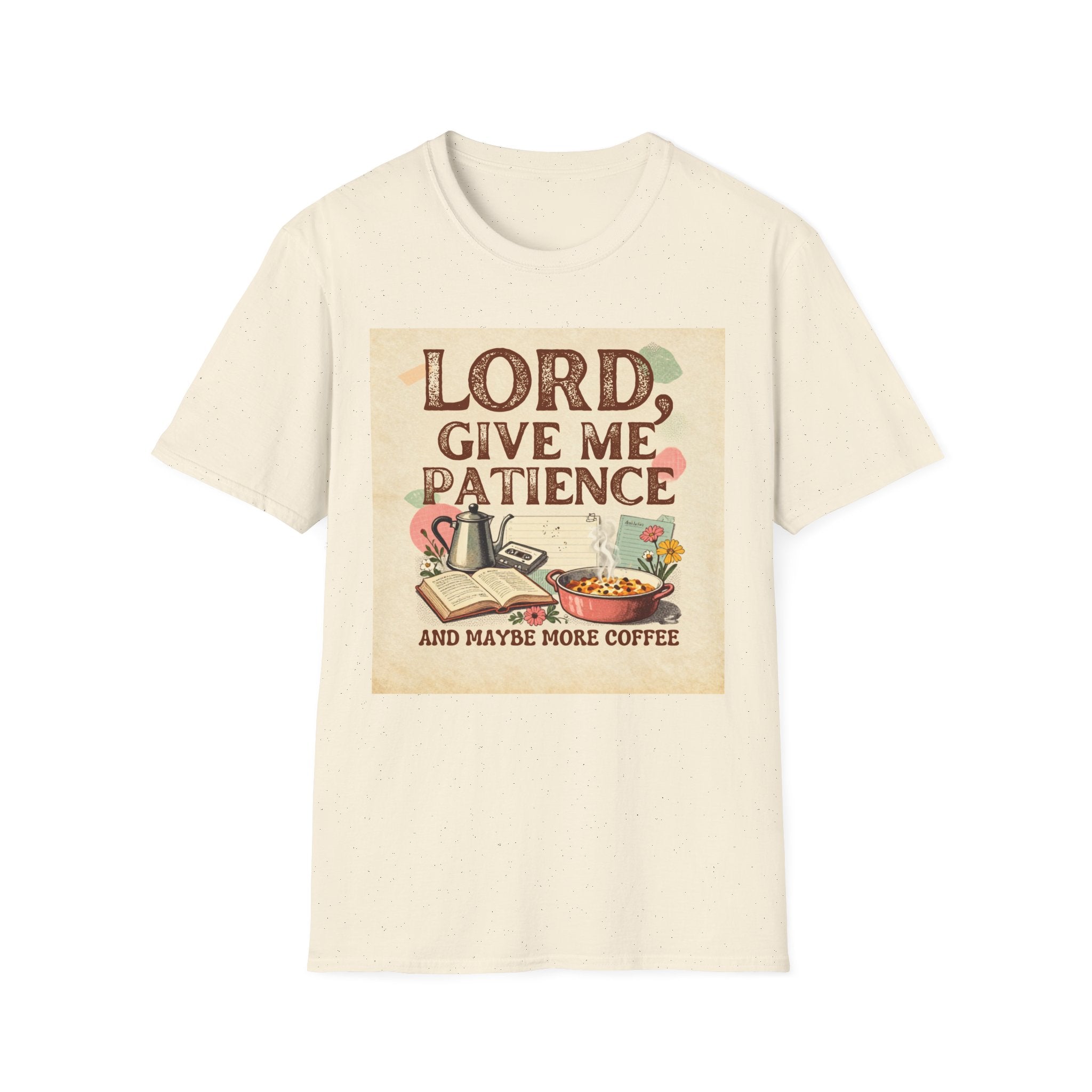 T-Shirt — “Lord, Give Me Patience (And Maybe More Coffee)” Vintage Coffee Tee