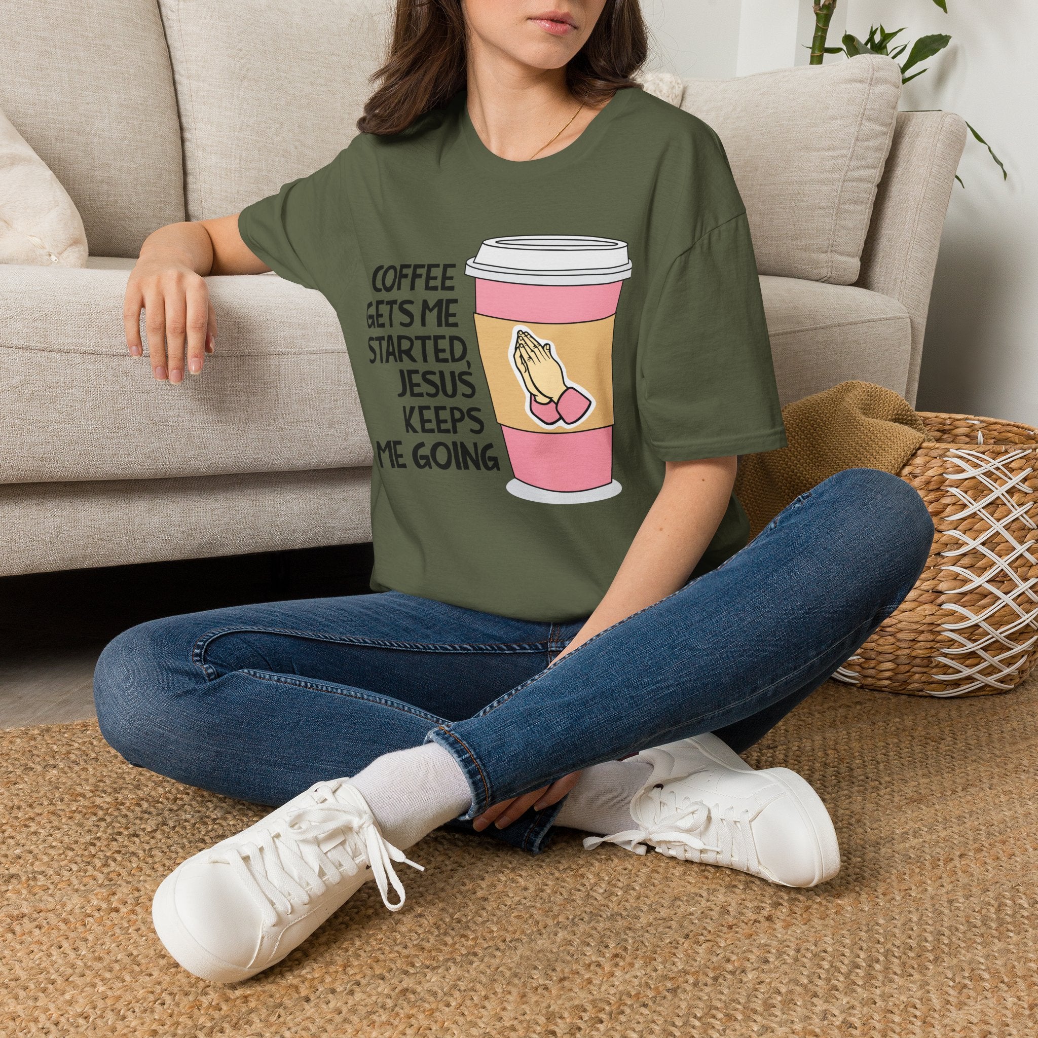Coffee Gets Me Started, Jesus Keeps Me Going T-Shirt