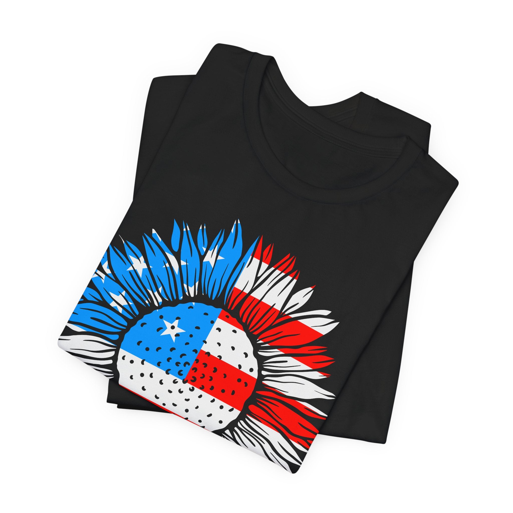 American Flag Sunflower T-Shirt — Patriotic USA Floral Tee for 4th of July