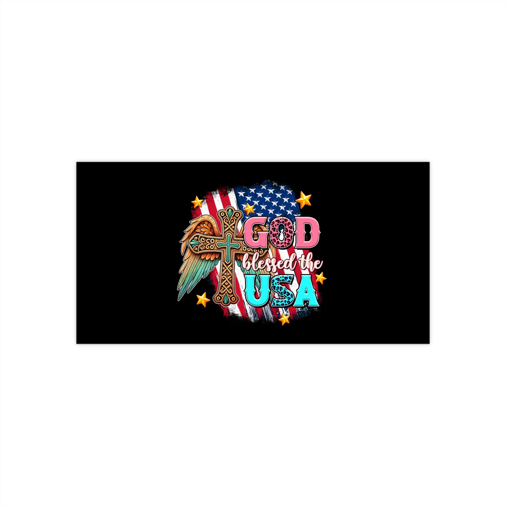 God Blessed the USA Bumper Sticker — Patriotic Cross & Flag Decal