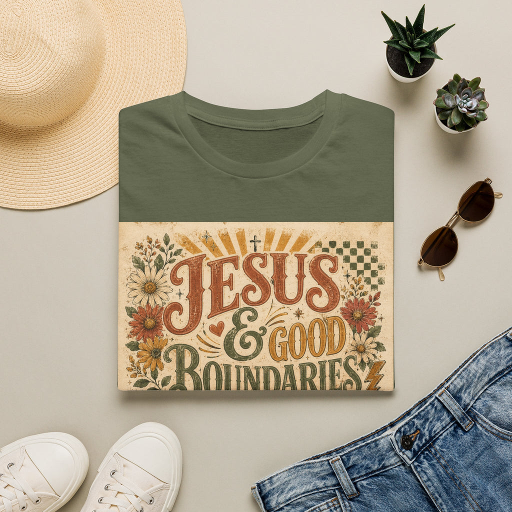 Jesus & Good Boundaries T-Shirt — Christian Faith Tee with Vintage Floral Design