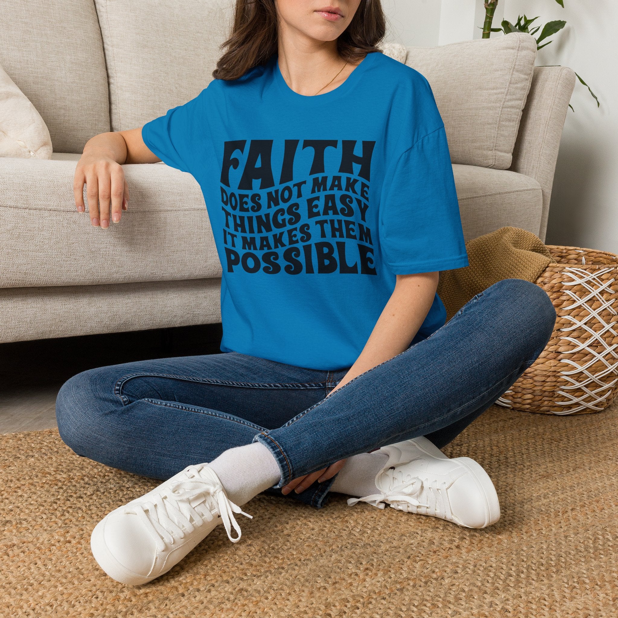 Faith Quote T-Shirt — “Faith does not make things easy, it makes them possible” Inspirational Christian Tee