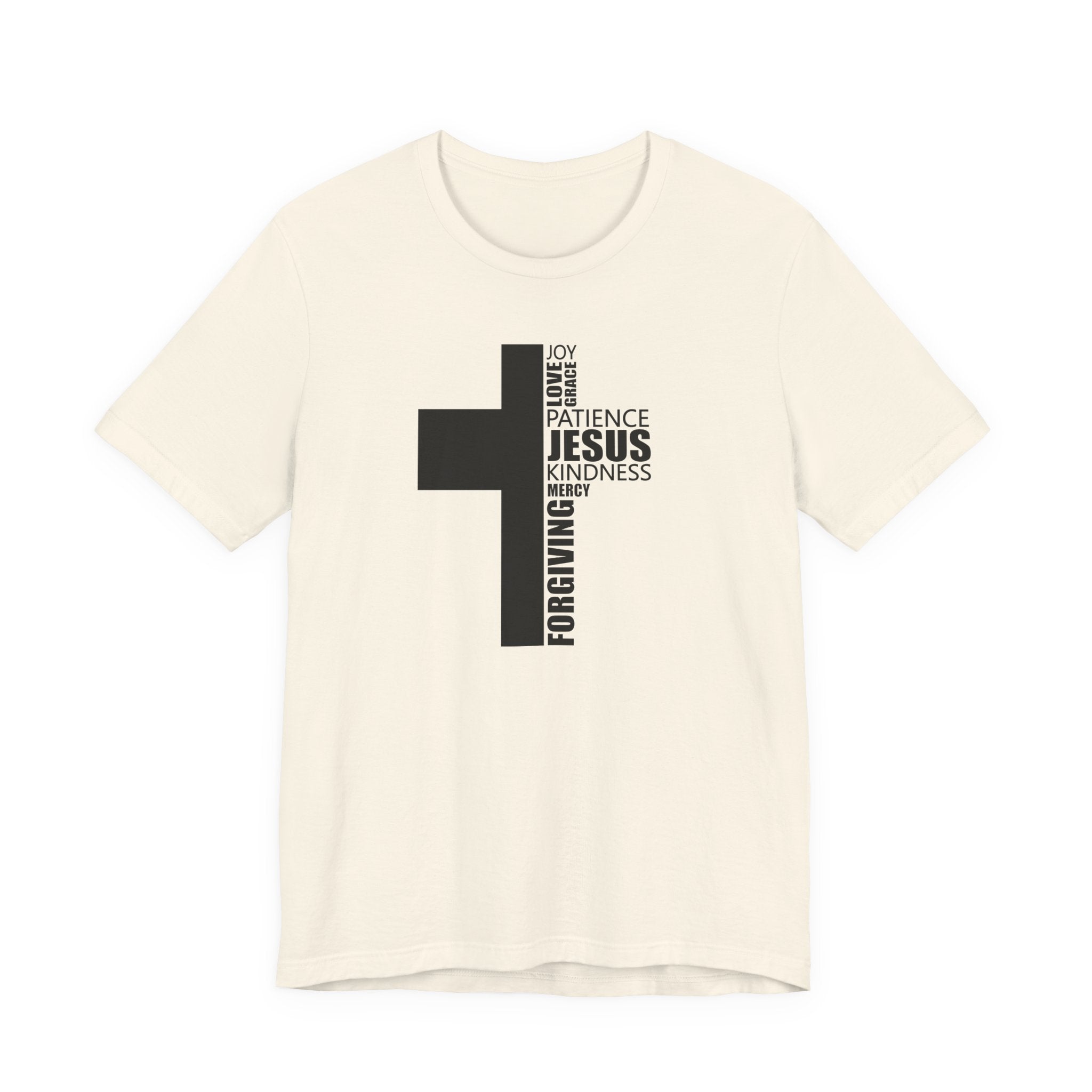 Christian Cross T-Shirt – 'Jesus, Forgiving, Love, Kindness' Word Cloud Tee