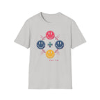 Faith Smiley Cross T-Shirt — Colorful Retro Smile Faces Graphic Tee