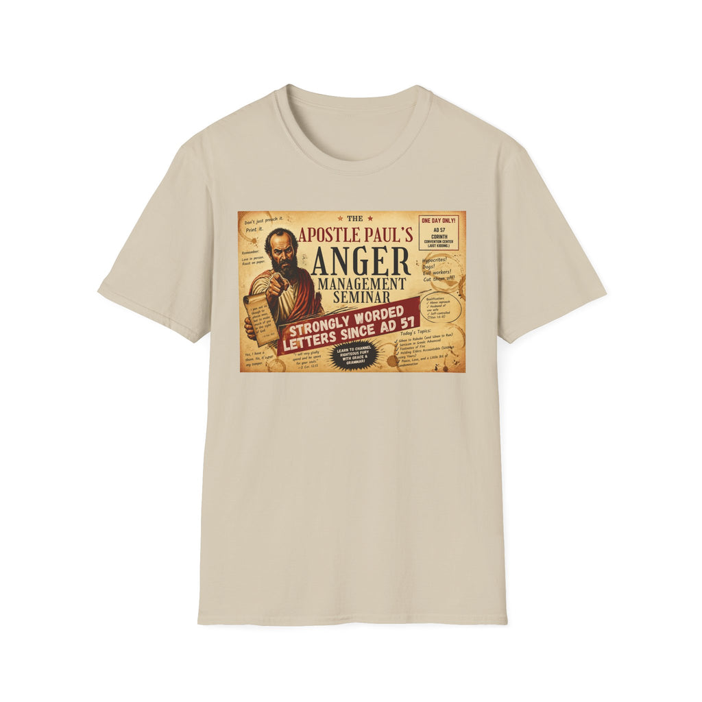 T-Shirt — "Apostle Paul's Anger Management Seminar" Vintage Christian Humor Tee