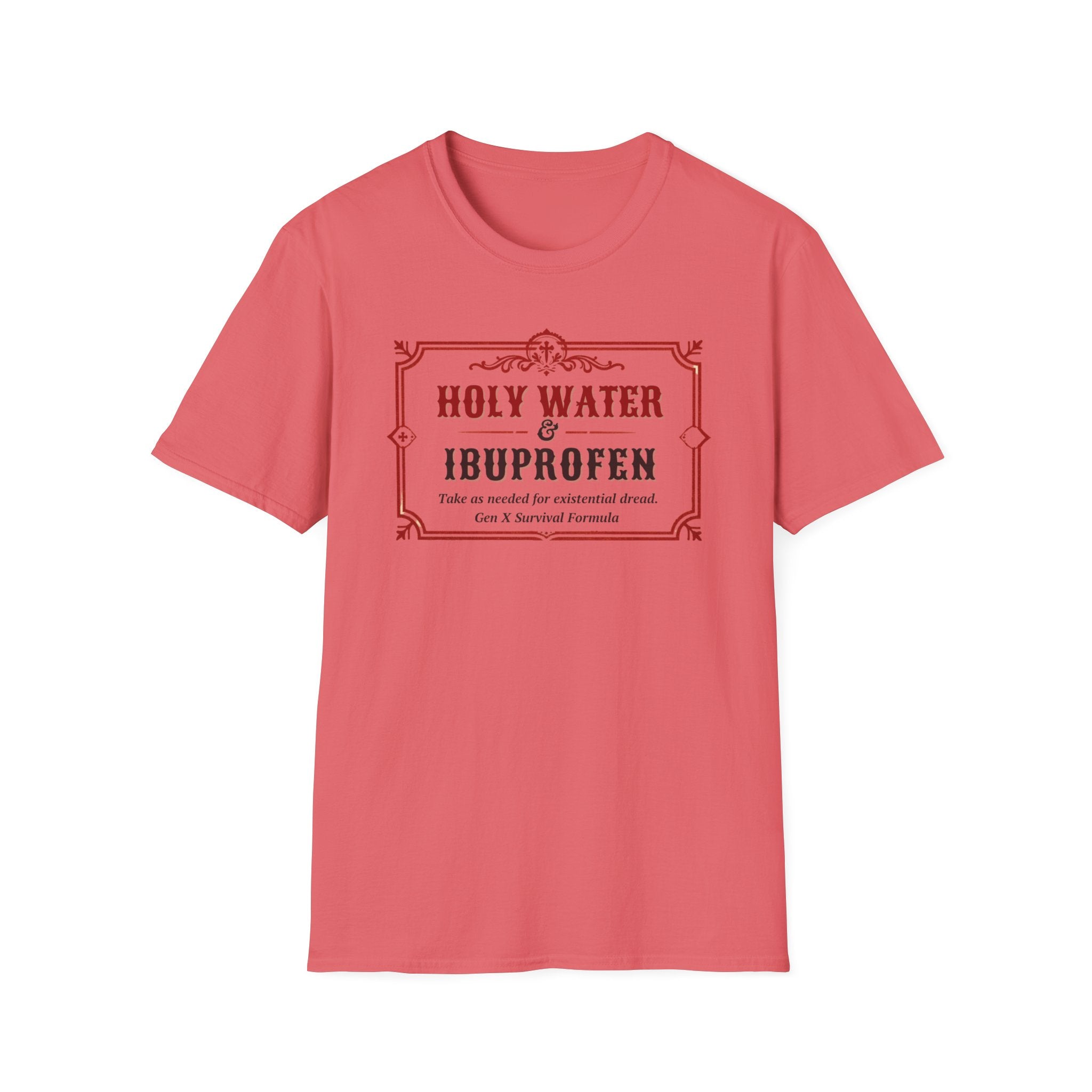 Holy Water & Ibuprofen T-Shirt — Funny Gen X Survival Tee