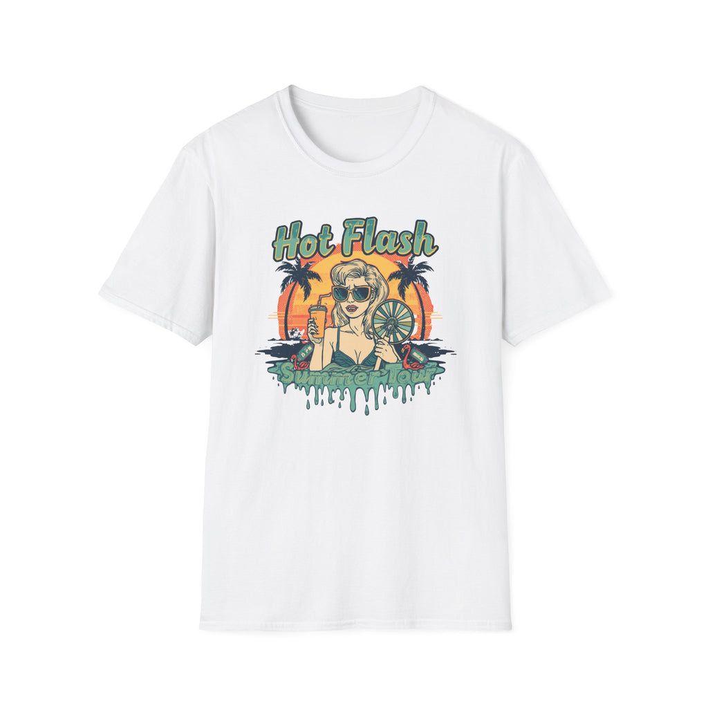 Hot Flash Summer Tour Retro Beach T-Shirt — Funny Menopause Graphic Tee
