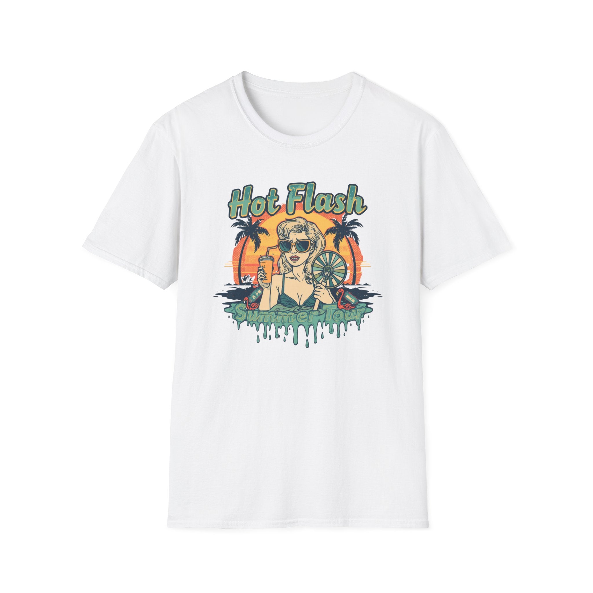 Hot Flash Summer Tour Retro Beach T-Shirt — Funny Menopause Graphic Tee