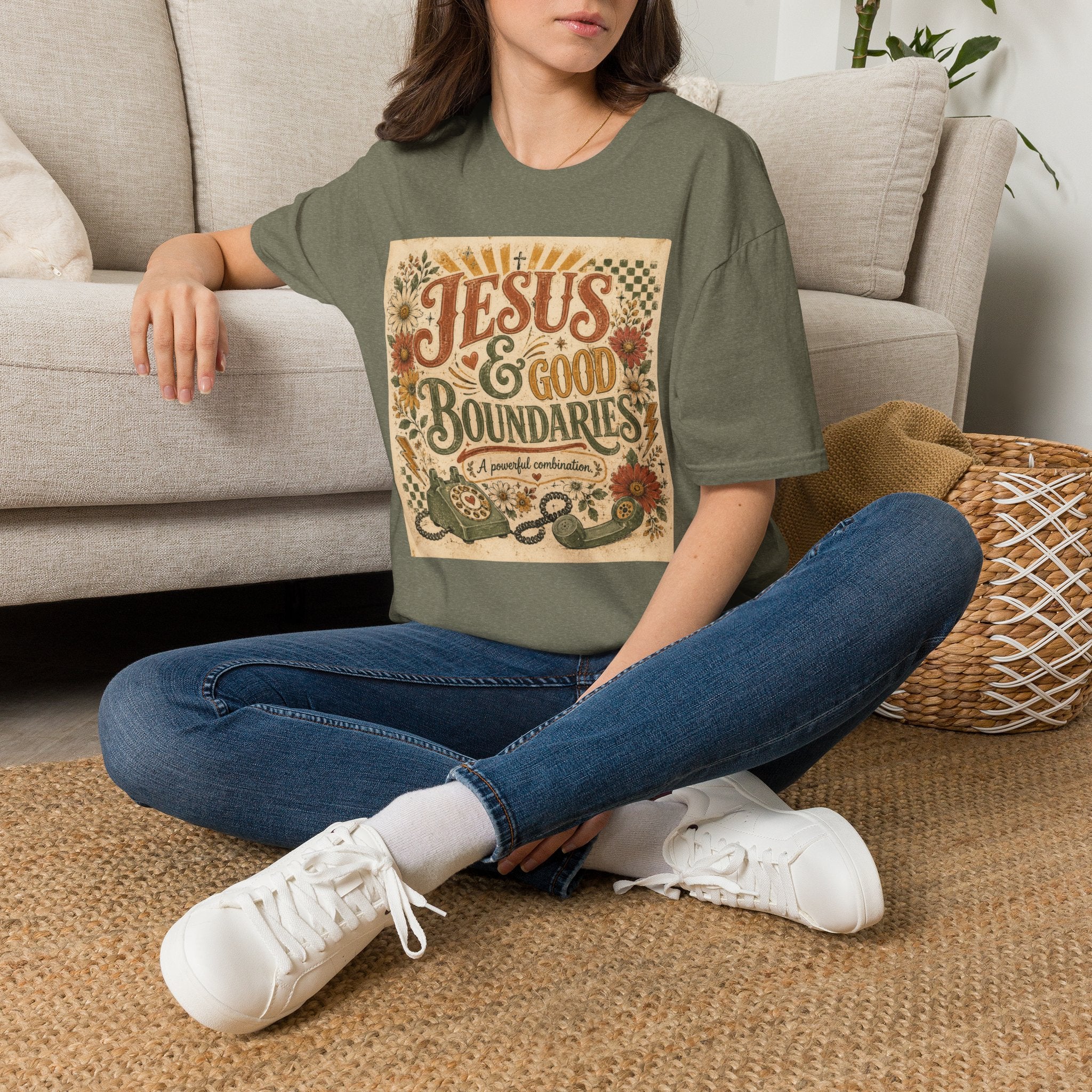 Jesus & Good Boundaries T-Shirt — Christian Faith Tee with Vintage Floral Design