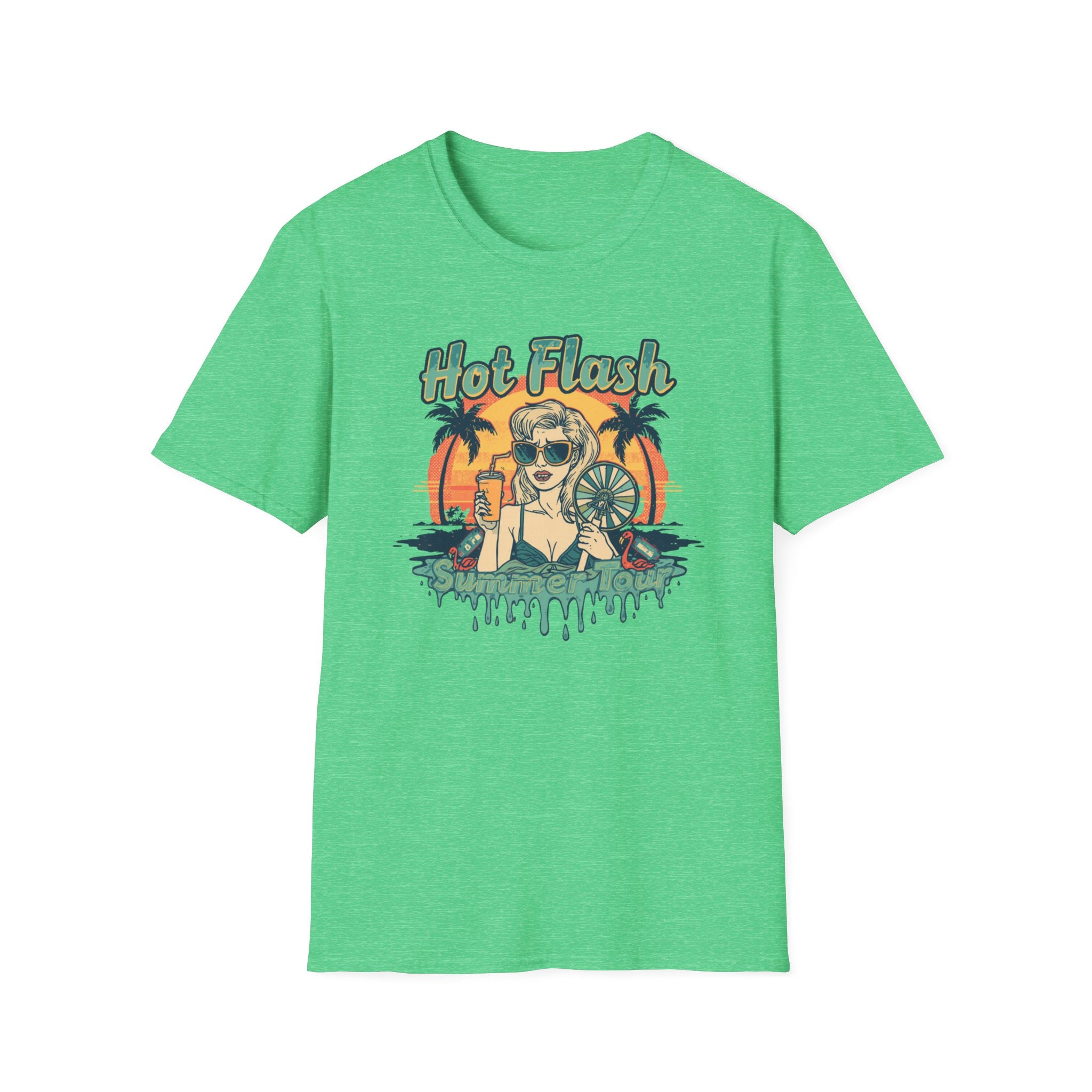 Hot Flash Summer Tour Retro Beach T-Shirt — Funny Menopause Graphic Tee