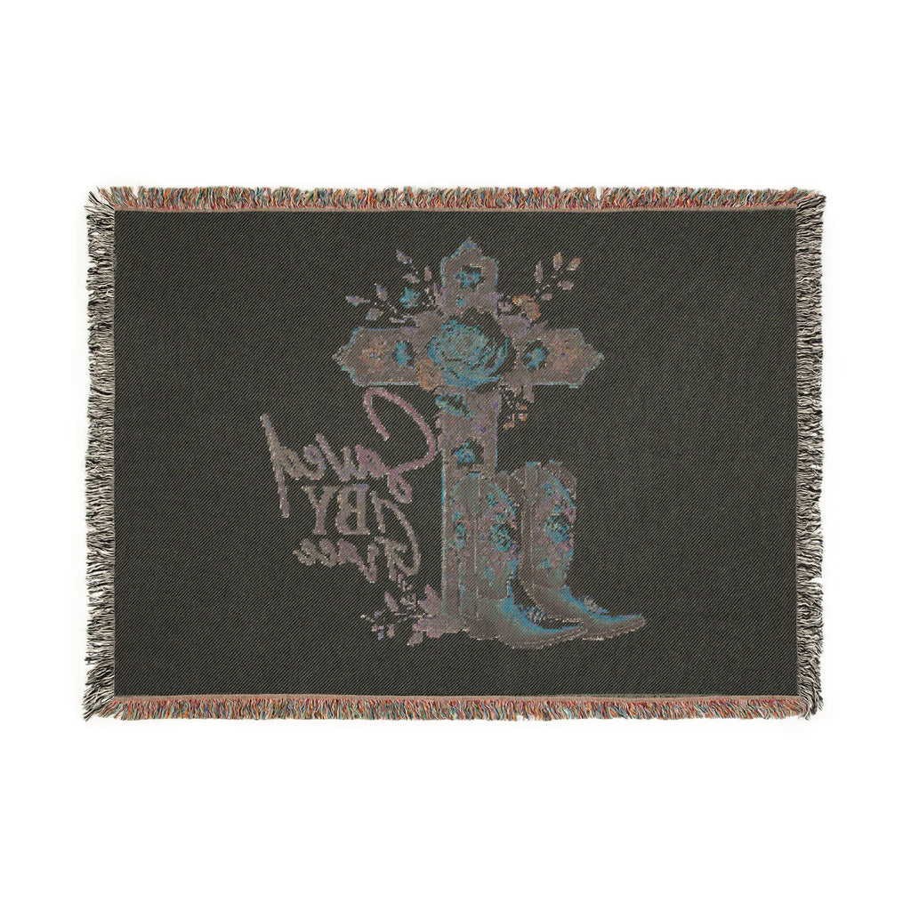 Saved By Grace Woven Blanket — Floral Cross & Cowboy Boots Throw